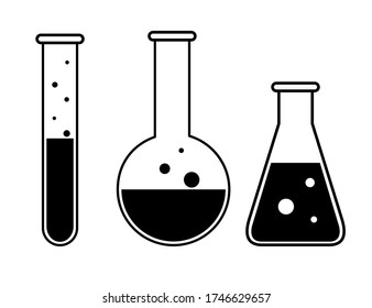 Set of chemical flasks on white background. Vector test tube icon.