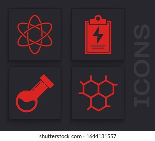 Set Chemical formula, Atom, Laboratory clipboard with checklist and Test tube and flask chemical icon. Vector