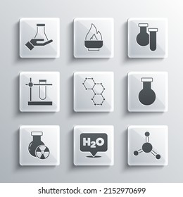 Set Chemical formula for H2O, Molecule, Test tube and flask, radiation, stand,  and  icon. Vector