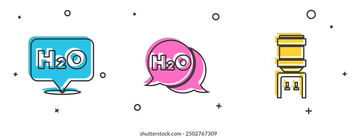 Set Chemical formula for H2O,  and Water cooler icon. Vector