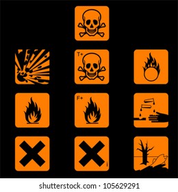 Set Of Chemical Hazard Symbols. Warning Icon, Vector