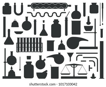 Set of chemical lab equipment silhouette. Laboratory Constructor kit. Vector illustration