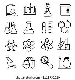 Set of Chemical Related Line Icons Contains such Icons as Atom, Flask, Experiment, Research, Laboratory and more. in modern thin line style outline symbols - vector illustration