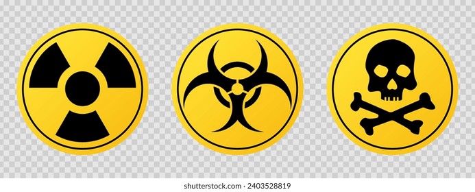 Conjunto de amenazas químicas en un icono transparente de la línea de fondo. Irradiación, peligro, radiación, enfermedad, infección, central nuclear, mutación, rayos X. Iconos vectores para empresas y publicidad