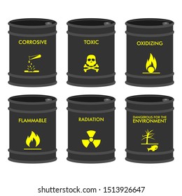 Set Of Chemical Vector Barrels. Chemical Storage
