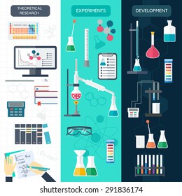 Set of chemical vertical banners. Science process. Flat design. Vector illustration