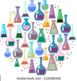Set of chemistry bottles. Vector EPS 10.