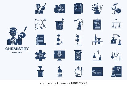 Conjunto de iconos de la química y del experimento vectorial