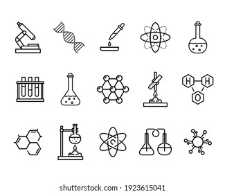 Set of chemistry flat icons. Pictogram for web. Line stroke. Sience symbols isolated on white background. Vector eps10 - Shutterstock ID 1923615041