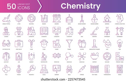 Set of chemistry icons. Gradient style icon bundle. Vector Illustration