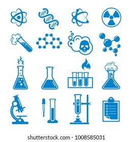 Set Of Chemistry Icons And Scientific Icons. Isolated On White Background. Vector Illustration