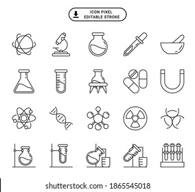 set of Chemistry lab and diagrammatic icons showing assorted experiments