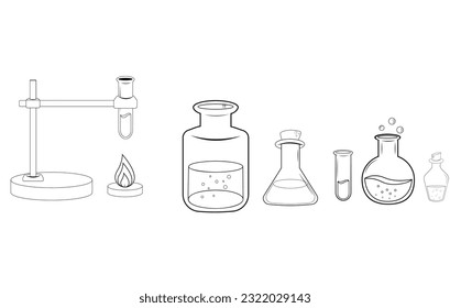 Set of chemistry laboratory elements , colorless vector illustrations.