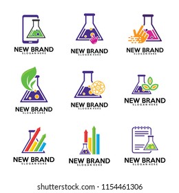 Set of Chemistry labs logo template, Biology labs, leaf, stats, finance, note, touch icon, phone.
