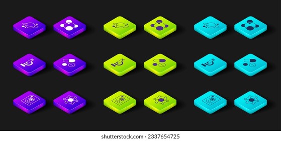 Set Chemistry report, Molecule, Microscope, Medicine pill tablet,  and Planet Saturn icon. Vector