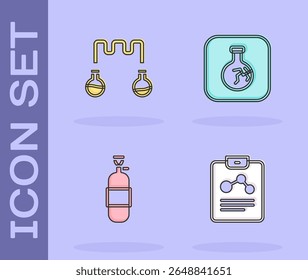 Set Chemistry report, Test tube and flask, Propane gas tank and Cracked icon. Vector