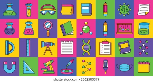 Conjunto de elementos de química y ciencia icono de Ilustración vectorial