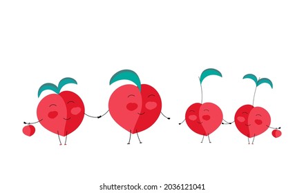 conjunto de cerezas y manzanas enamoradas