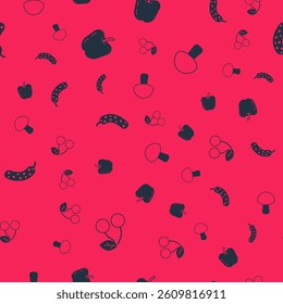 Set Cherry, Apple, Fresh cucumber and Mushroom on seamless pattern. Vector