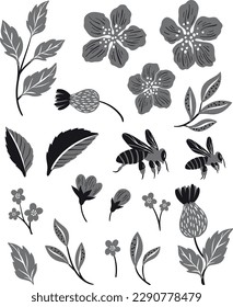 Juego de flores y abejas de cerezo