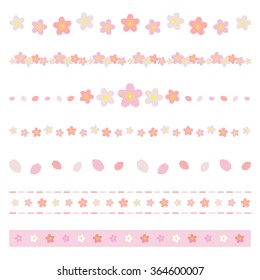Set of cherry blossom flower borders, vector EPS 10 illustration