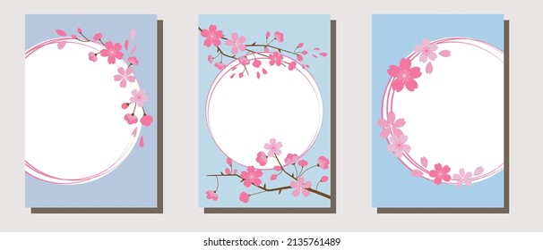 Set of Cherry blossom frame for Spring event. Cherry blossom flowers decoration frame collection for background, template and banner design.Vector illustration.