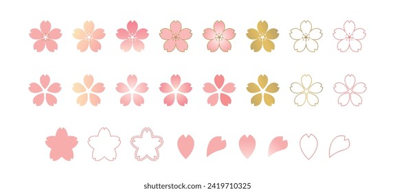 Set of cherry blossom petal icons and decorations. Illustration material of cute spring flowers.