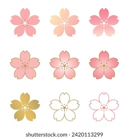 Set of cherry blossom petal icons and decorations. Illustration material of cute spring flowers.