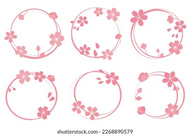 Juego de flores de cerezo alrededor de la corona. Colección de flores de primavera. Elementos de diseño floral primaveral para marco, tarjeta de saludo, promoción de eventos y diseño gráfico. Ilustración vectorial.
