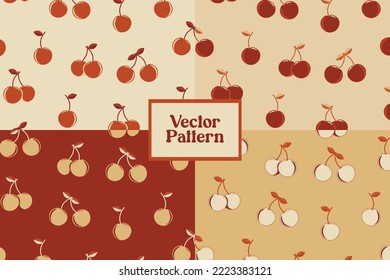 Set of cherry fruit abstract vintage vector seamless repeat pattern