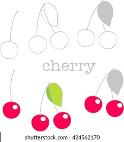Set cherry to gray and cherry to brigh color
Cherry to cartoon style colorful and stylized image cherry to gray color.
For menu, cards, symbol, logo, web