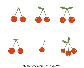 Set of cherry icon signs isolated on white background vector.