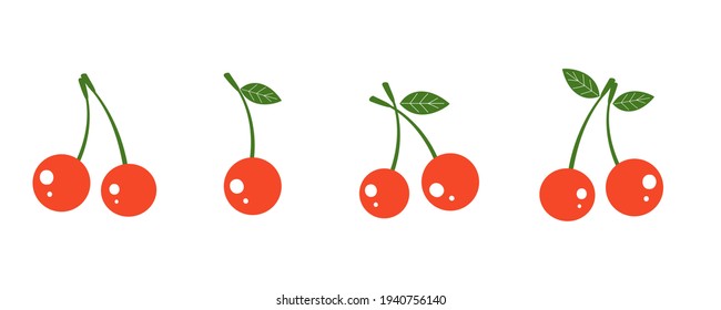 Set Cherry Icons Isolated On White Stock Vector (Royalty Free ...