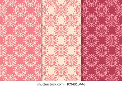 Set of cherry red floral designs. Vertical seamless patterns. Wallpaper backgrounds