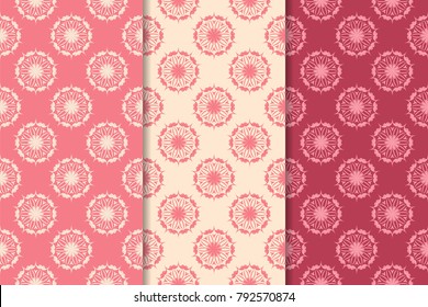 Set of cherry red floral designs. Vertical seamless patterns. Wallpaper backgrounds
