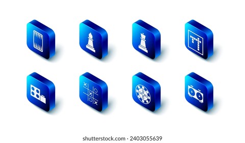 Juego de ajedrez, Bingo, reloj de ajedrez de tiempo, rueda de ruleta del casino, juego de dedos Tic tac, ladrillos de bloques de construcción de juguetes e icono de tablero Backgammon. Vector