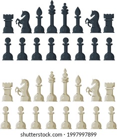 set chess black and white pieces pawns knight queen king and queen rook bishop