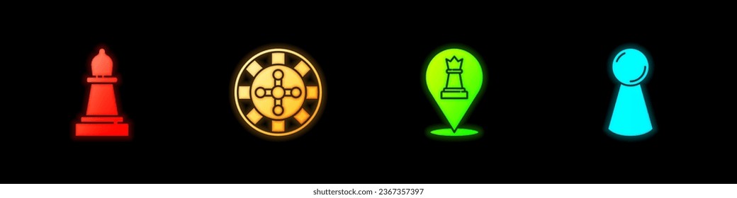 Set Chess, Casino roulette wheel,  and Chip for board game icon. Vector