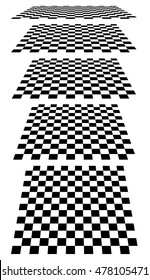 Set of chess, checkered boards in perspective