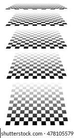 Set of chess, checkered boards in perspective