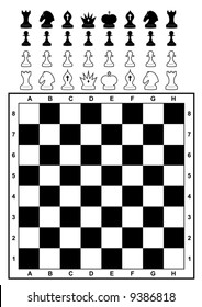 Set of chess and chessboard. Adapted for light and dark background. Vector illustration.