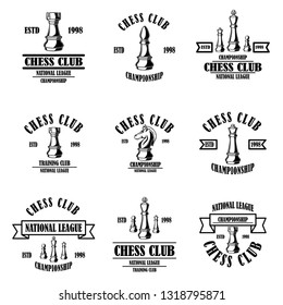 Set of chess club emblems. Design element for logo, label, sign, poster, card. Vector illustration