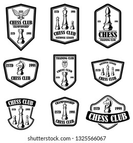 Set of chess club emblems. Design element for poster, logo, label, sign. Vector illustration