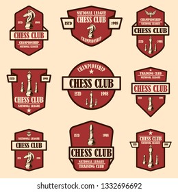 Set of chess club emblems. Design element for poster, logo, label, sign. Vector illustration