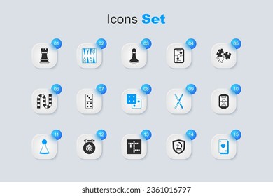 Set Chess, Domino, Backgammon board, Chip for game, Playing cards, Table football,  and Game dice icon. Vector