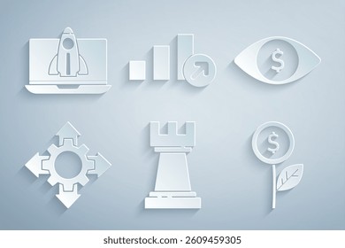 Set Chess, Eye with dollar, Project team base, Dollar plant, Financial growth and Startup project concept icon. Vector