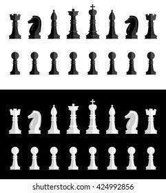 Set of chess figures. Black and white chess figures. Flat style. Vector illustration.