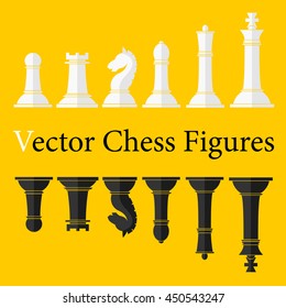 Set of Chess Figures. Complete Collection of chess pieces. Black and white. Vector Illustration.