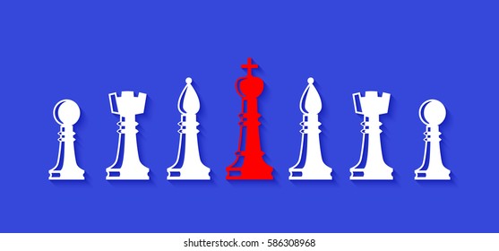 Set of chess figures. Chess elements collection. Flat style isolated. Leadership concept. Team with leader. Leader controlling followers. Vector illustration.