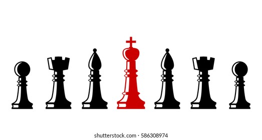Set of chess figures. Chess elements collection. Flat figures isolated. Leadership concept. Team with leader. Leader controlling followers. Vector illustration.